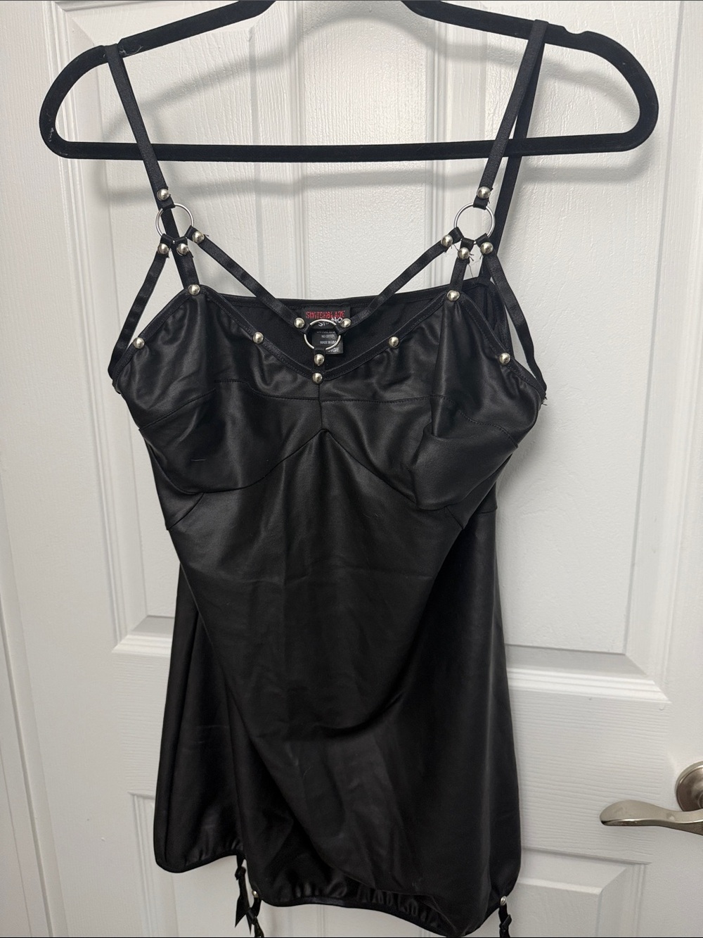 Black Faux Leather Strappy Slip Dress by switchblade stiletto !!!